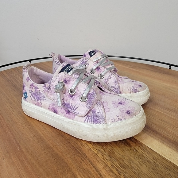 Sperry Crest Vibe Junior Purple Sparkly Tropical Topsiders Size 6 M - Picture 8 of 16
